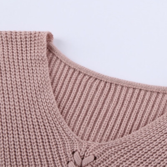 💝HP Blush vneck lace up knitted sweater sz sm - Picture 3 of 6